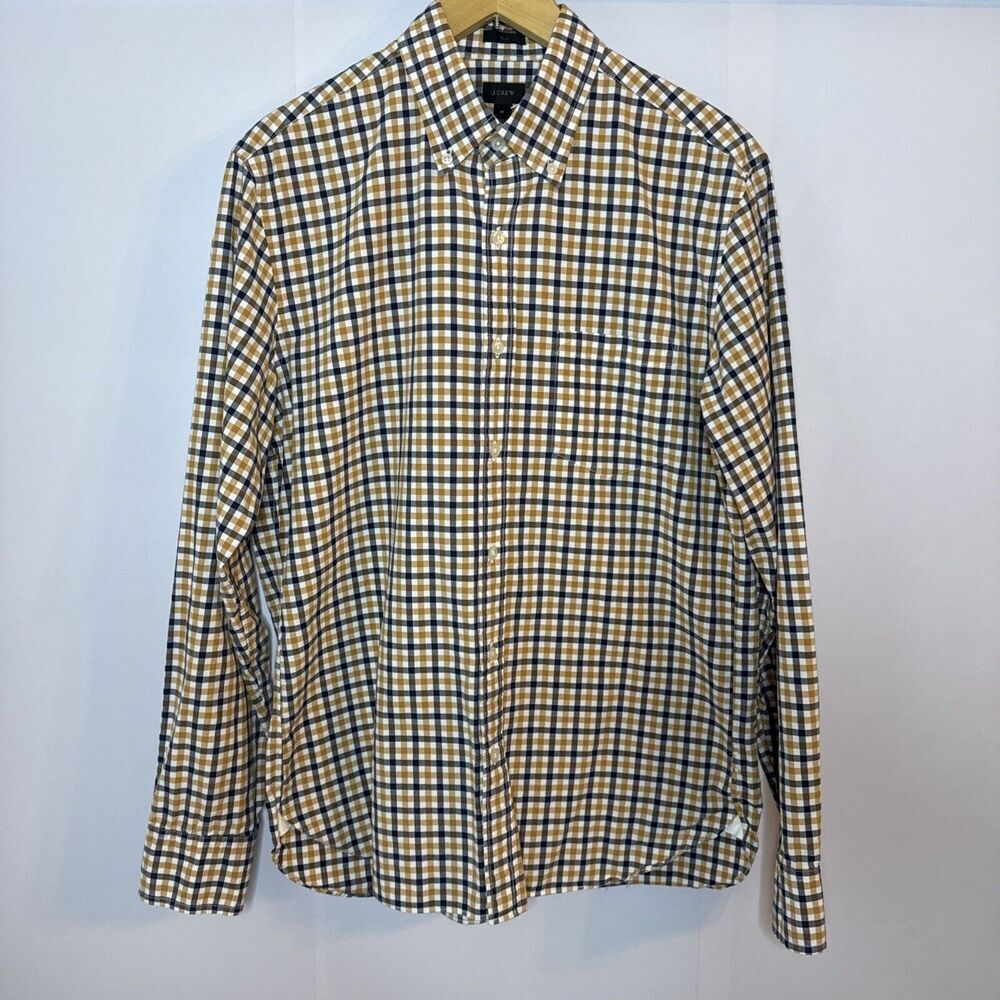 J Crew Shirt Mens Medium Yellow Check Button Up Long Sleeve Slim Office Corpcore
